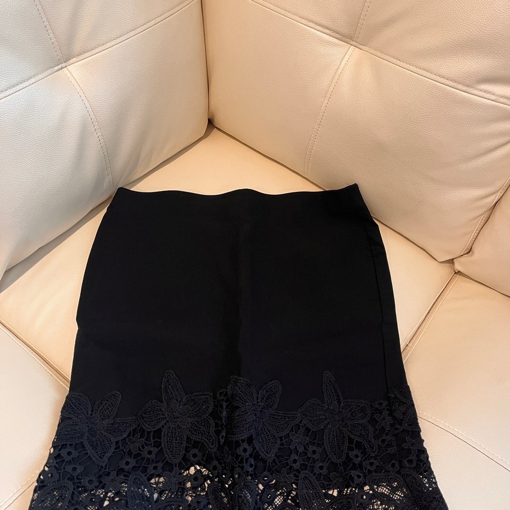 Iz Byer Black Pencil Skirt with Lace Hem